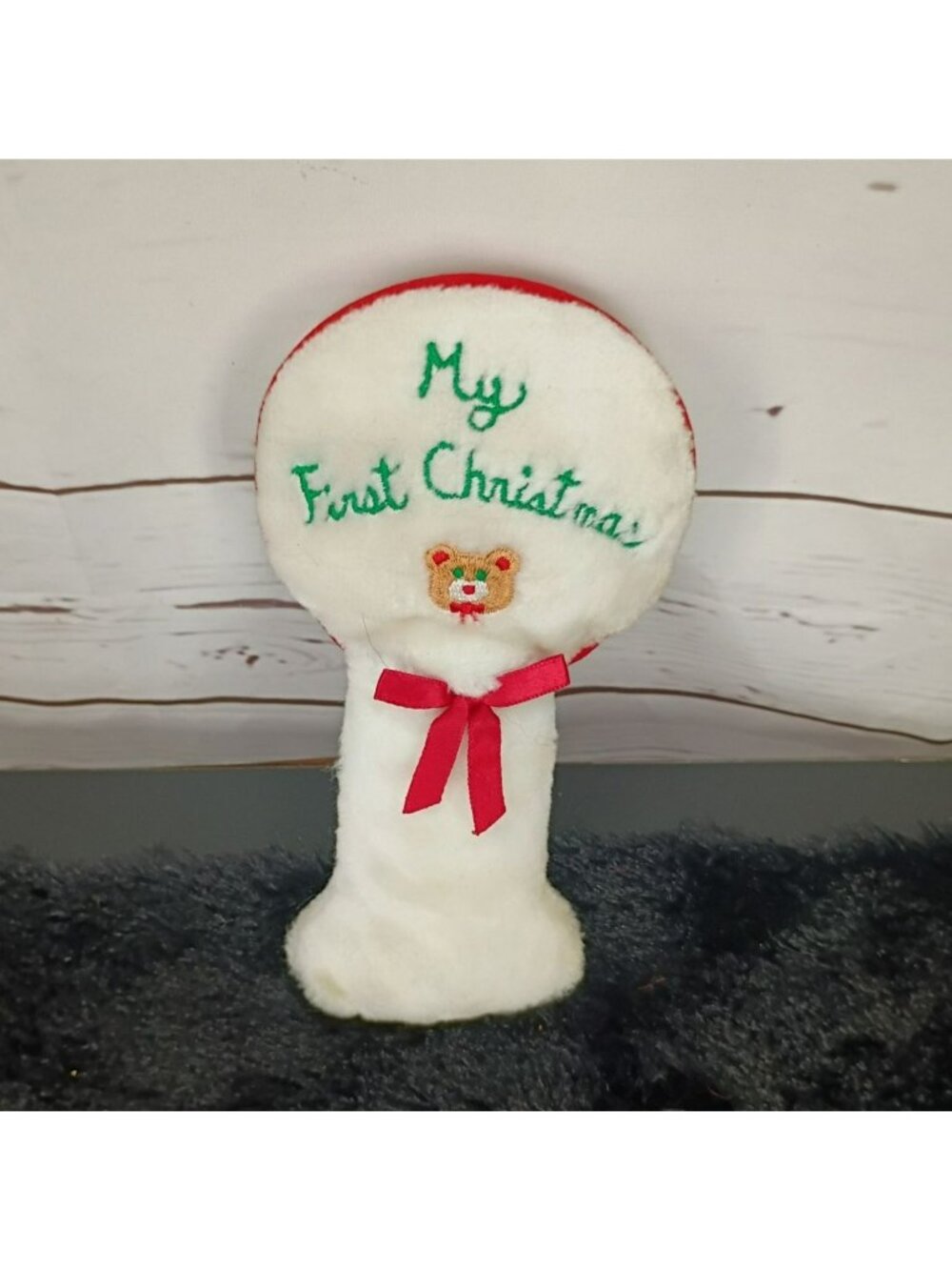 My First Christmas Plush Rattle By Eden Toys Vintage Red & White Infant Keepsake